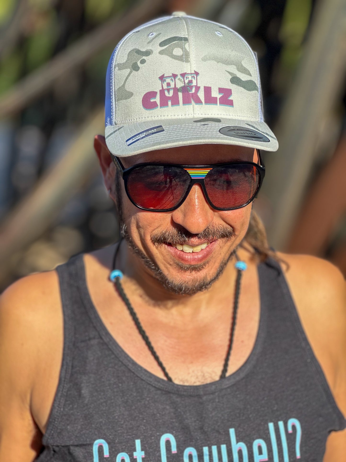 Apparel: Limited Edition White-Camo Snapback Unisex Trucker Hat (Pink or Blue Logo)